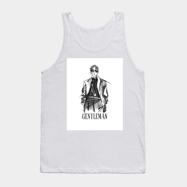 White Black Illustration Brush Gentleman Tank Top by Rahul Store 24